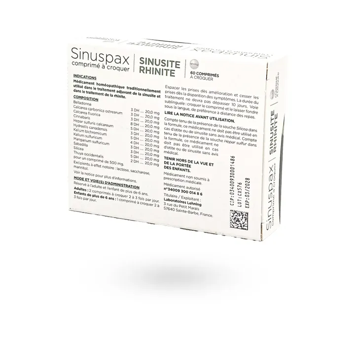 Sinuspax Lehning sinusite, rhinite 60 comprimés à croquer | Pharmacie en ligne