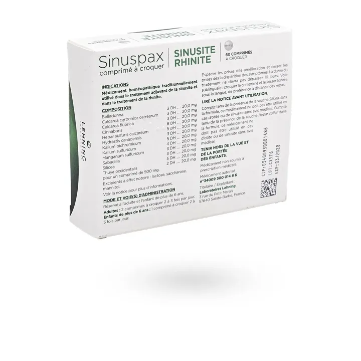 Sinuspax Lehning sinusite, rhinite 60 comprimés à croquer | Pharmacie en ligne