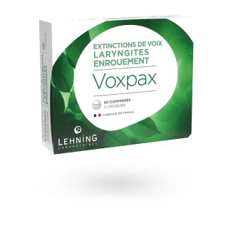 Voxpax Lehning extinctions de voix laryngites enrouement 60 comprimés à croquer