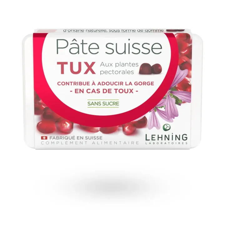 Pâte suisse Tux Lehning maux de gorge et toux 40 gommes sans sucre | Pharmacie en ligne