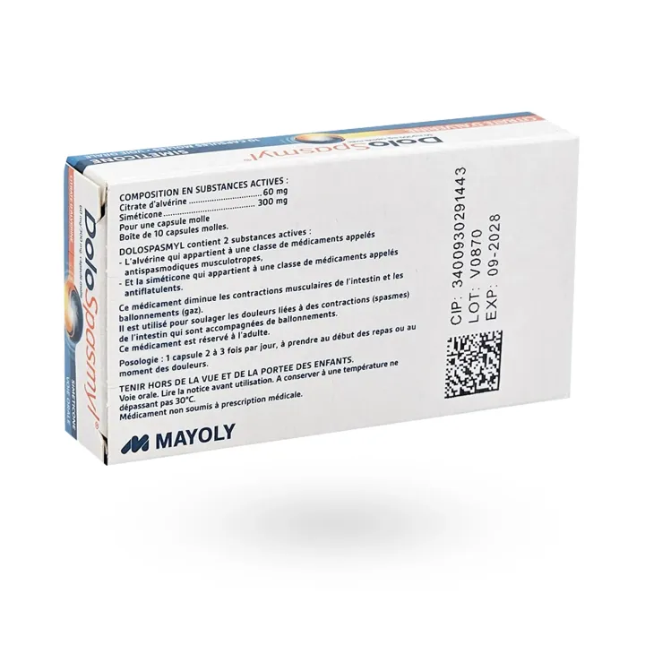 Dolospasmyl 60 mg / 300 mg capsules – Antispasmodique douleurs digestives & ballonnements | Pharmacie en ligne
