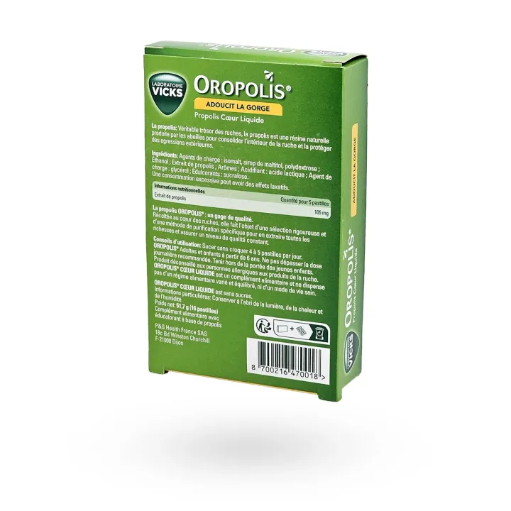 Oropolis Cœur Liquide Propolis miel Vicks – Pastilles gorge sans sucres | Pharmacie en ligne