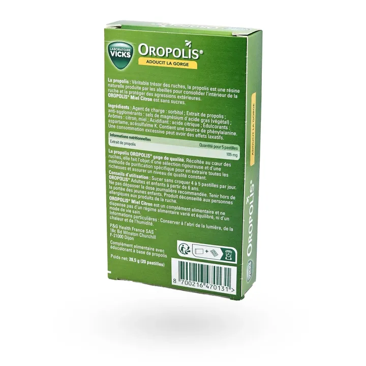 Oropolis Propolis miel citron sans sucres Vicks – Pastilles gorge dès 6 ans | Pharmacie en ligne