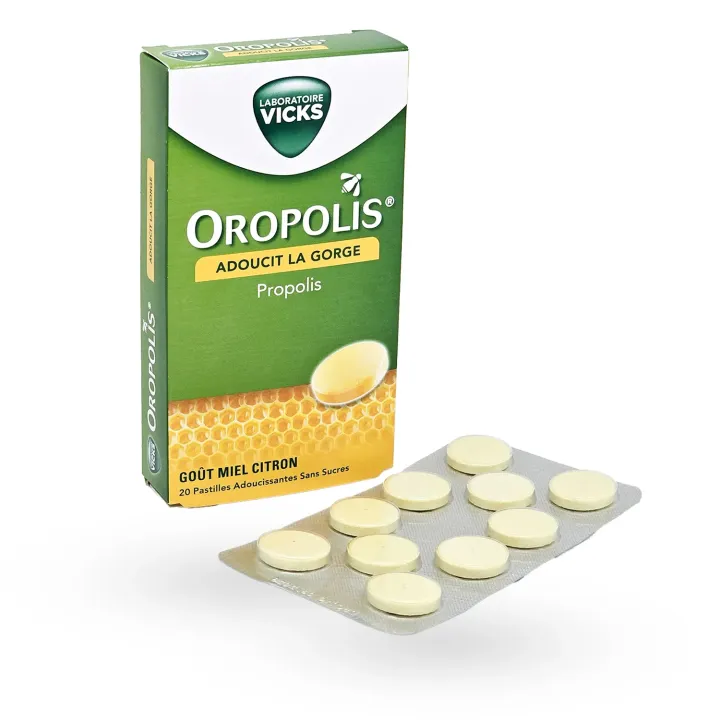 Oropolis Propolis miel citron sans sucres Vicks – Pastilles gorge dès 6 ans | Pharmacie en ligne