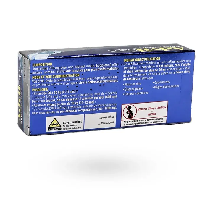 AdvilCaps 200 mg - Douleurs & Fièvre dès 6 ans | Pharmacie en ligne