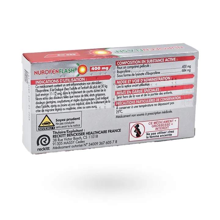 Nurofenflash Ibuprofène 400 mg – Action Rapide Douleurs et Fièvre | Pharmacie en Ligne