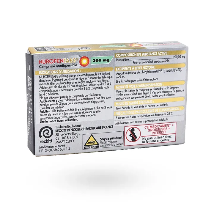 Nurofentabs 200 mg Orodispersible Ibuprofène – Douleurs et Fièvre | Pharmacie en Ligne