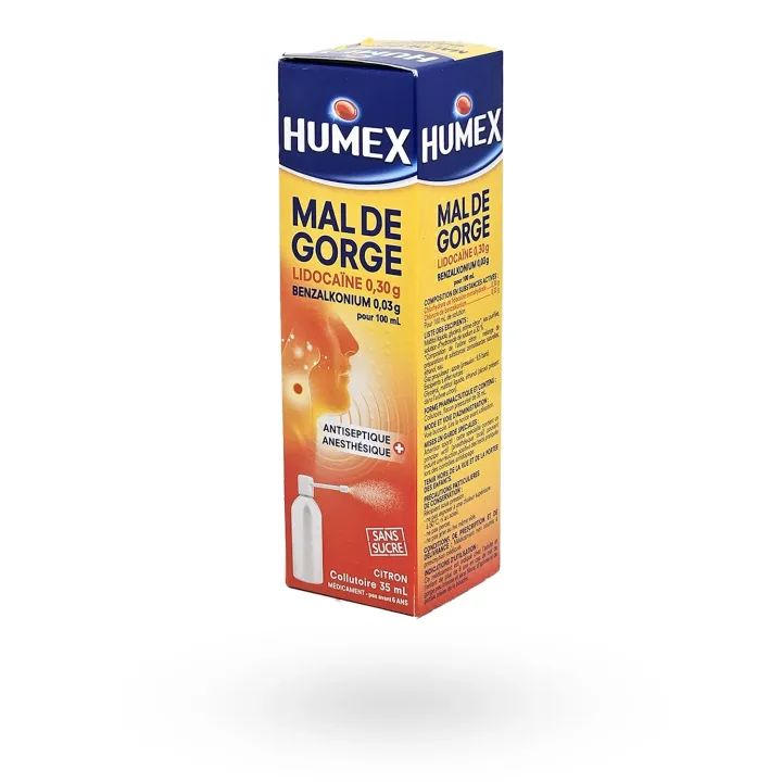 Humex Mal de Gorge Lidocaïne Collutoire Citron 35 ml | Pharmacie en ligne