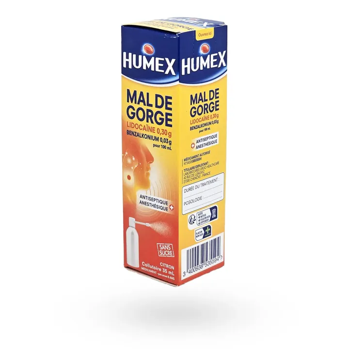 Humex Mal de Gorge Lidocaïne Collutoire Citron 35 ml | Pharmacie en ligne