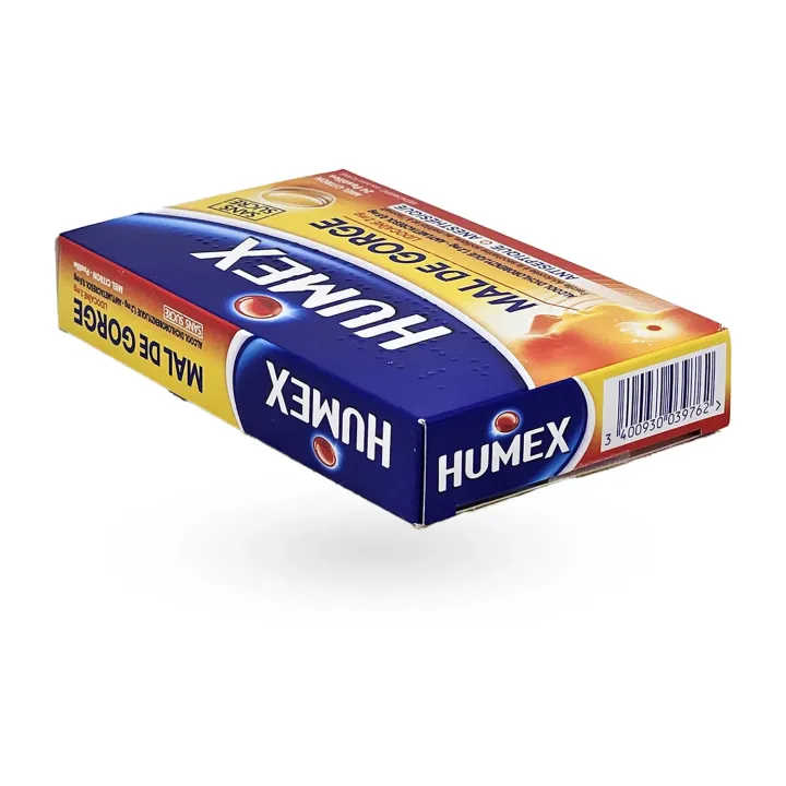 Humex Mal de Gorge Lidocaïne 2 mg Miel Citron Sans Sucre 24 pastilles | Pharmacie en ligne