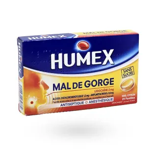 Humex mal de gorge Lidocaïne 2 mg 24 pastilles miel citron sans sucre