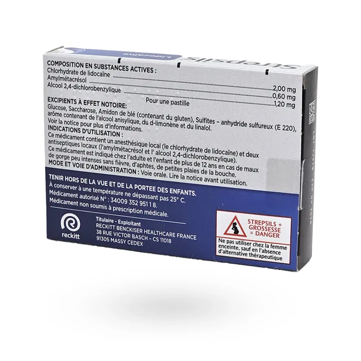 Strepsils lidocaïne maux de gorge aphtes 24 pastilles à sucer | Pharmacie en ligne