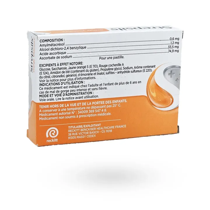 Strepsils Orange Vitamine C 24 pastilles à sucer maux de gorge | Pharmacie en ligne