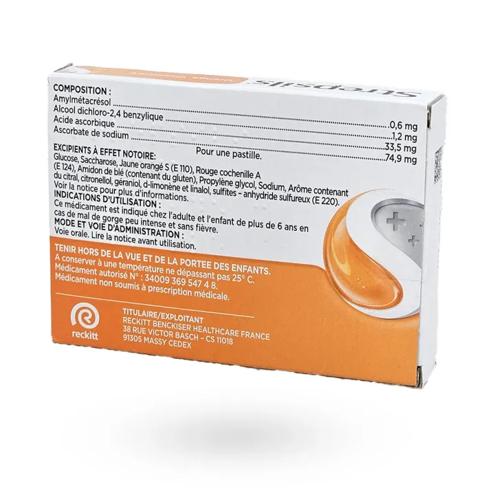 Strepsils Orange Vitamine C 24 pastilles à sucer maux de gorge | Pharmacie en ligne