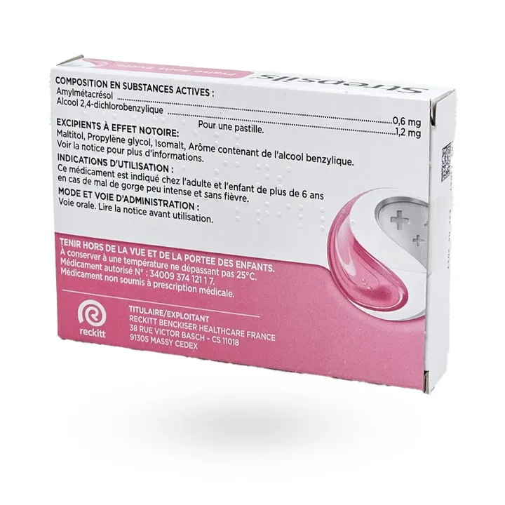 Strepsils Fraise sans sucre maux de gorge 24 pastilles à sucer | Pharmacie en ligne