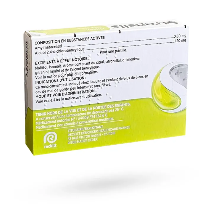 Strepsils citron sans sucre 24 pastilles à sucer | Pharmacie en ligne
