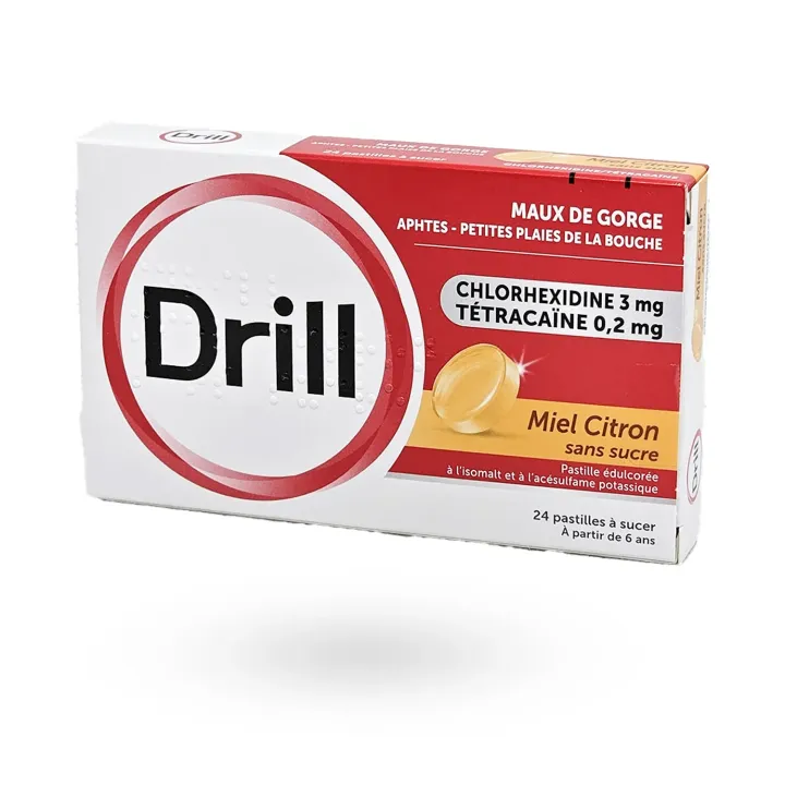 Drill Maux de Gorge Miel Citron sans sucre – Pastilles apaisantes | Pharmacie en ligne