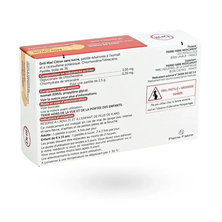 Drill Maux de Gorge Miel Citron 36 pastilles – Soulagement gorge | Pharmacie en ligne