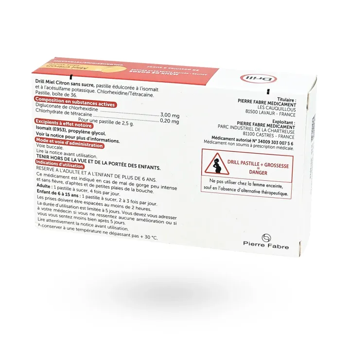 Drill Maux de Gorge Miel Citron 36 pastilles – Soulagement gorge | Pharmacie en ligne
