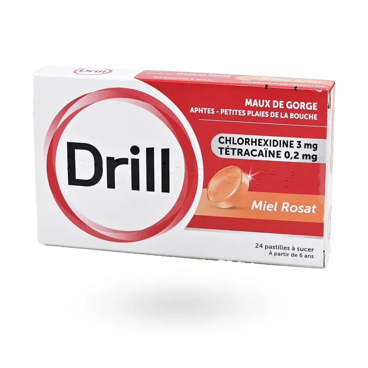 Drill Pastilles Miel Rosat – Maux de gorge et aphtes | Pharmacie en ligne