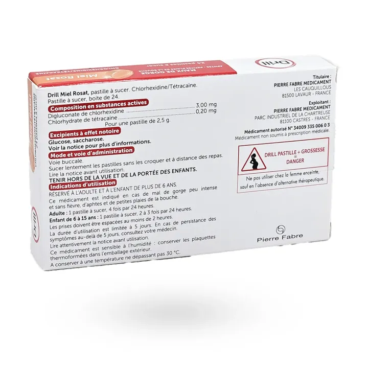 Drill Pastilles Miel Rosat – Maux de gorge et aphtes | Pharmacie en ligne
