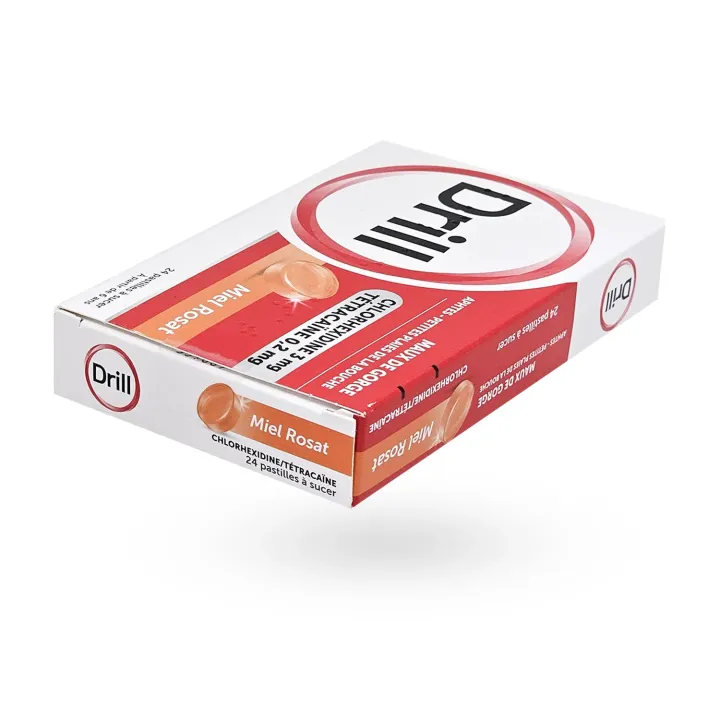 Drill Pastilles Miel Rosat – Maux de gorge et aphtes | Pharmacie en ligne