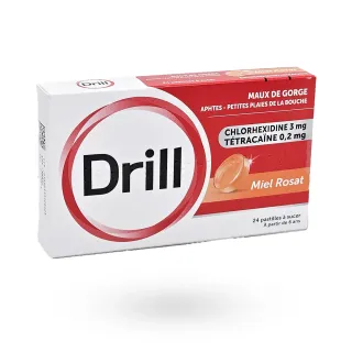 Drill maux de gorge Miel Rosat 24 pastilles à sucer