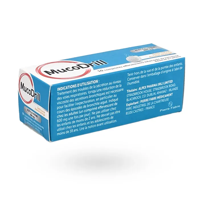 MucoDrill 600 mg sans sucre (acétylcystéine) – Toux grasse & mucus | Pharmacie en ligne