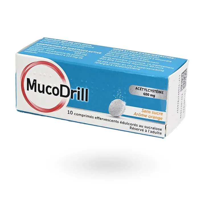 MucoDrill 600 mg sans sucre (acétylcystéine) – Toux grasse & mucus | Pharmacie en ligne