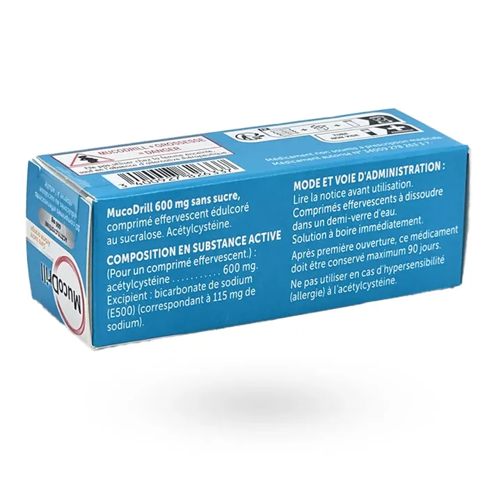 MucoDrill 600 mg sans sucre (acétylcystéine) – Toux grasse & mucus | Pharmacie en ligne