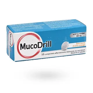 MucoDrill 600 mg goût orange sans sucre 10 comprimés effervescents
