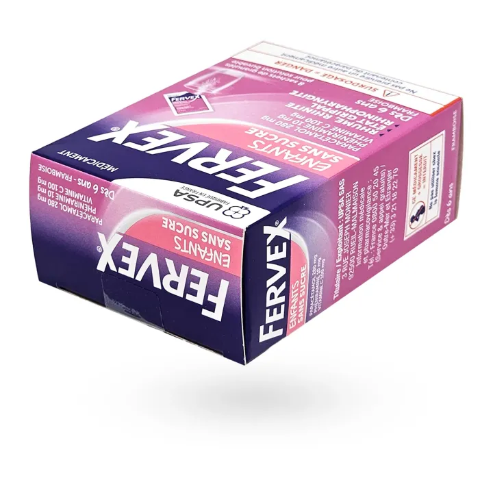 Fervex enfants sans sucre boite de 8 sachets granulés framboise | Pharmacie en ligne