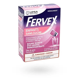 Fervex enfants sans sucre 8 sachets granulés framboise