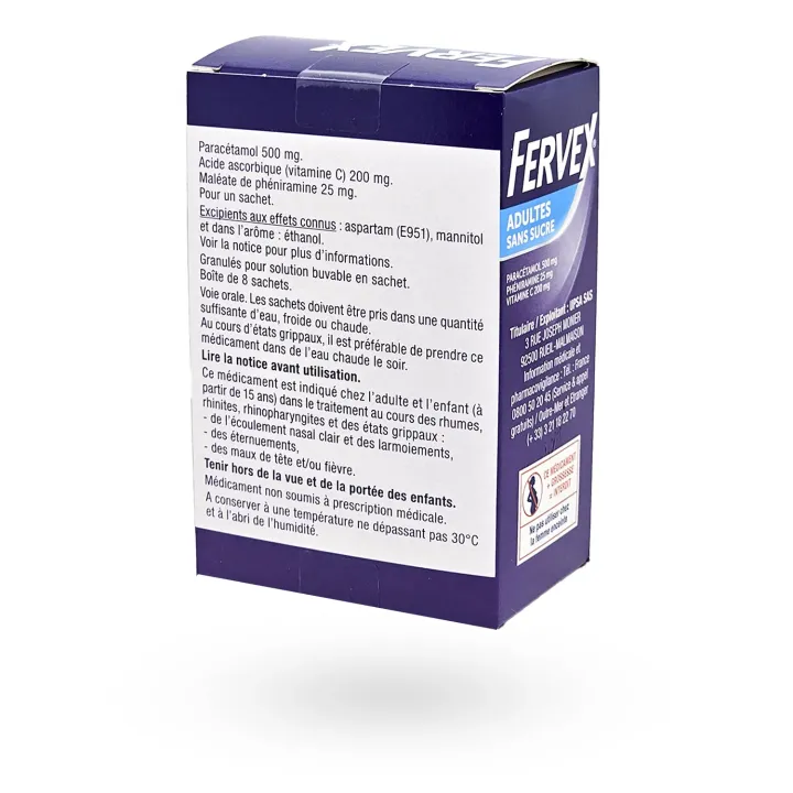 Fervex adultes sans sucre rhume état grippal 8 sachets | Pharmacie en ligne
