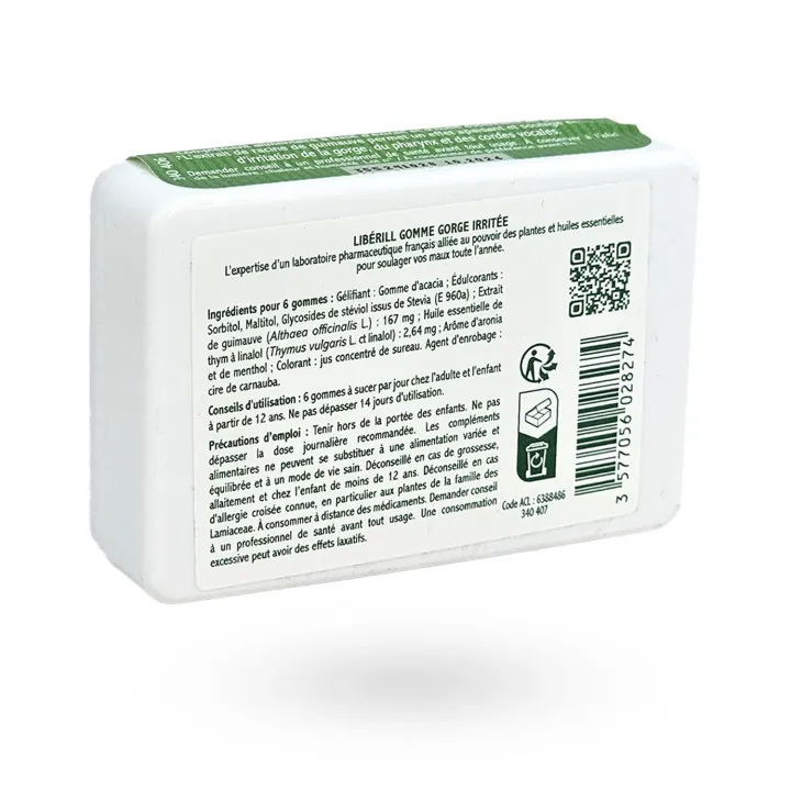 Libérill Gommes Gorge Irritée Menthe Sans Sucre 50 g – Apaiser la gorge | Pharmacie en ligne