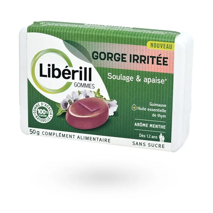 Libérill Gommes Gorge Irritée Menthe Sans Sucre 50 g – Apaiser la gorge | Pharmacie en ligne