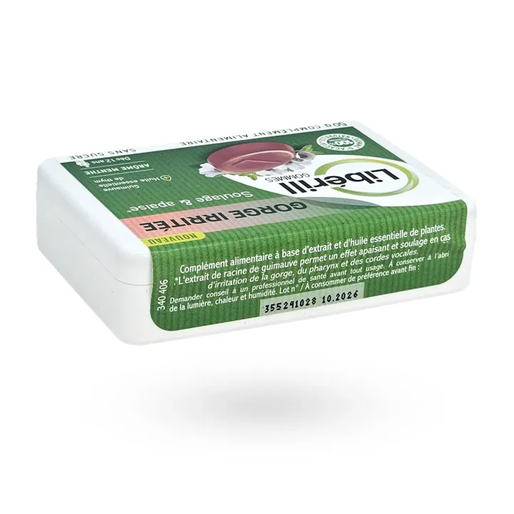 Libérill Gommes Gorge Irritée Menthe Sans Sucre 50 g – Apaiser la gorge | Pharmacie en ligne