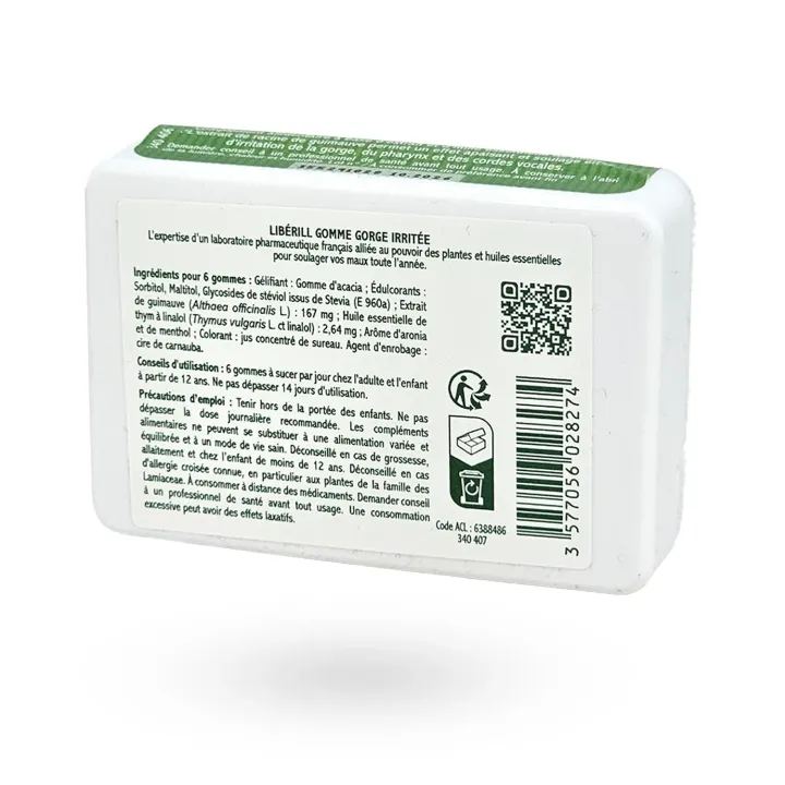 Libérill Gommes Gorge Irritée Menthe Sans Sucre 50 g – Apaiser la gorge | Pharmacie en ligne