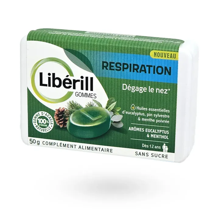 Libérill Gommes Respiration Eucalyptus Menthol Sans Sucre 50 g – Dégager le nez | Pharmacie en ligne