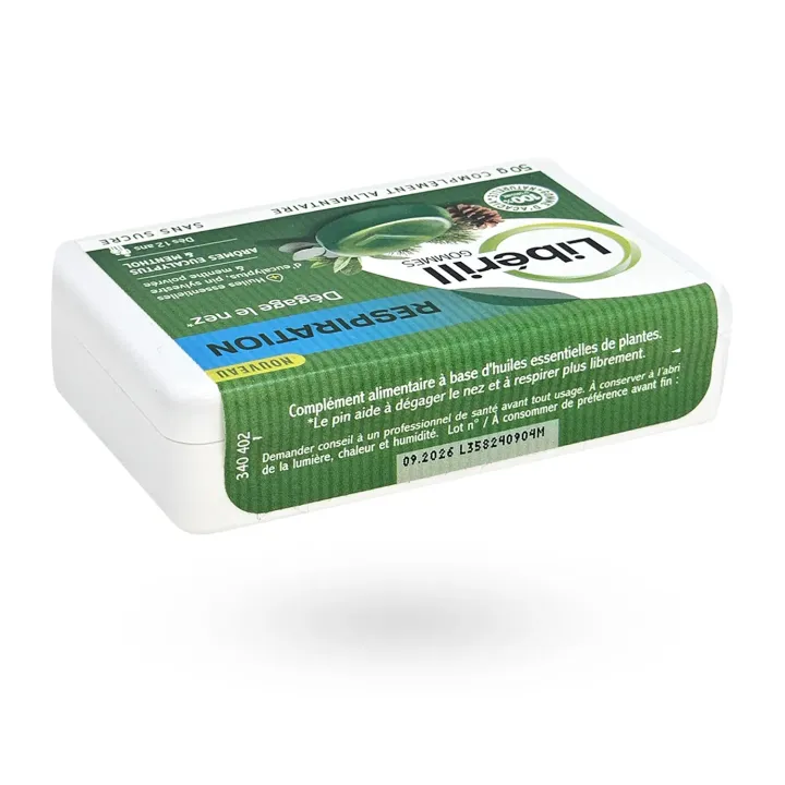 Libérill Gommes Respiration Eucalyptus Menthol Sans Sucre 50 g – Dégager le nez | Pharmacie en ligne