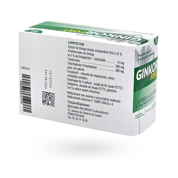 Ginkor Fort Hémorroïdes Jambes Lourdes 60 gélules | Pharmacie en ligne