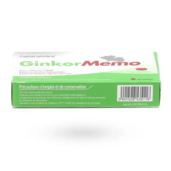Ginkor Mémo capital cérébral 60 capsules - Mémoire & fonctions cognitives | Pharmacie en ligne