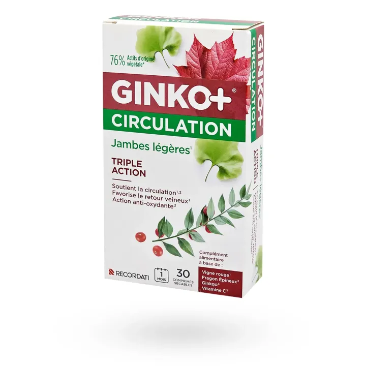 Ginko+ Circulation jambes légères Triple action 30 comprimés | Pharmacie en ligne