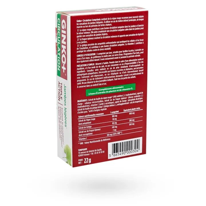 Ginko+ Circulation jambes légères Triple action 30 comprimés | Pharmacie en ligne