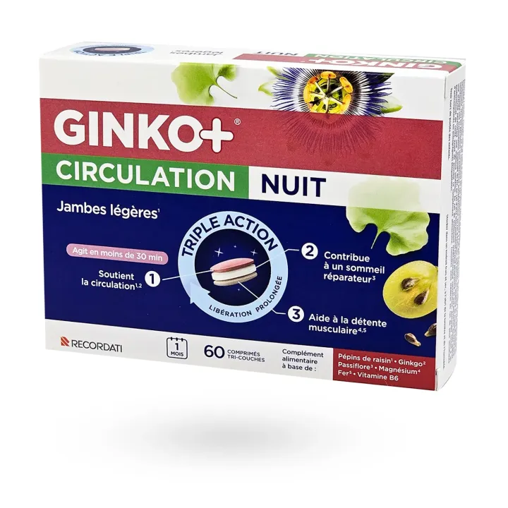 Ginko+ Circulation Nuit jambes légères Triple action 60 comprimés | Pharmacie en ligne