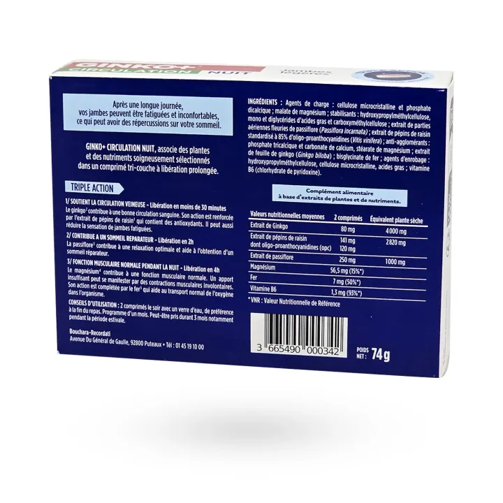 Ginko+ Circulation Nuit jambes légères Triple action 60 comprimés | Pharmacie en ligne