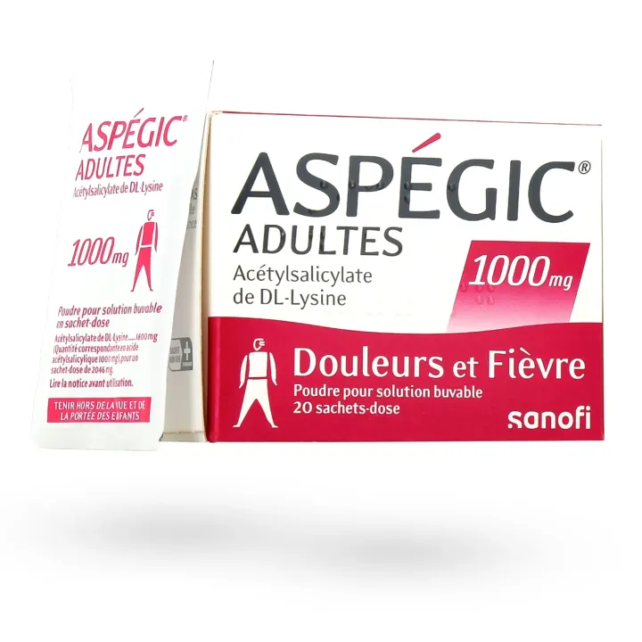 Aspégic Adultes 1000 mg (20 sachets) – Douleurs & Fièvre | Pharmacie en ligne