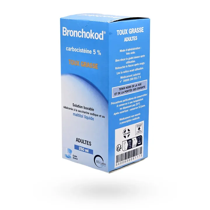 Bronchokod 5 % sans sucre sirop toux grasse adultes 250 ml | Pharmacie en ligne