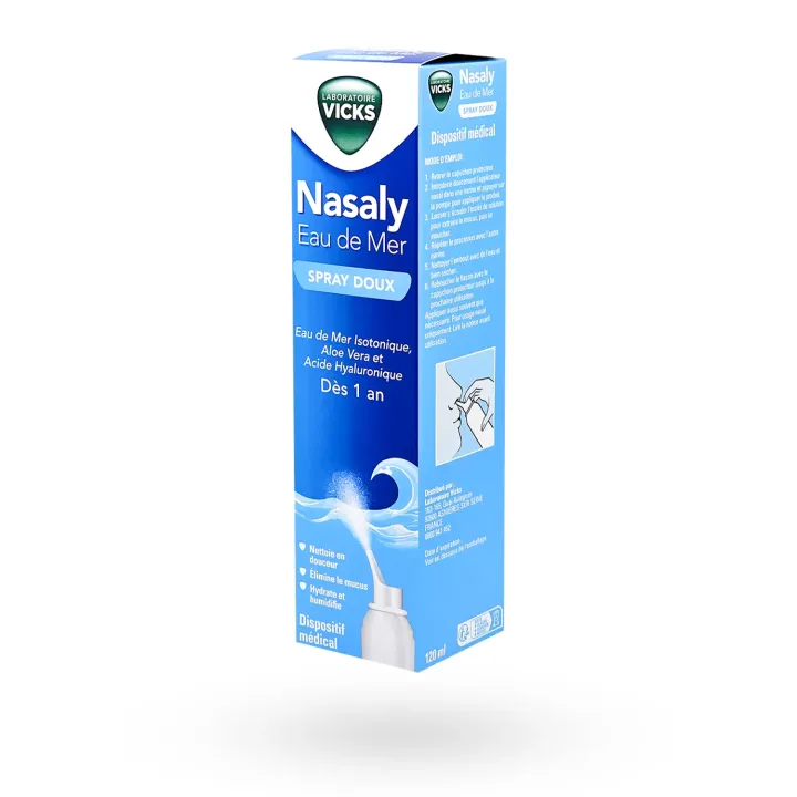 Vicks Nasaly Eau de mer Spray doux 120 ml – Hygiène nasale dès 1 an | Pharmacie en ligne