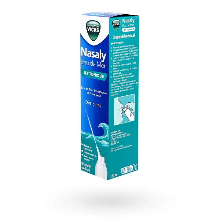 Vicks Nasaly Eau de mer Jet tonique 120 ml – Spray nasal nez bouché dès 3 ans | Pharmacie en ligne
